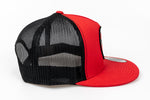 Red, black mesh, two toned Snapback with skull logo