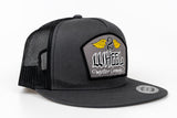 Charcoal grey, black mesh, two toned Snapback with yellow wings/grey logo