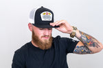 Black, white mesh, two toned Snapback with yellow wings/white logo